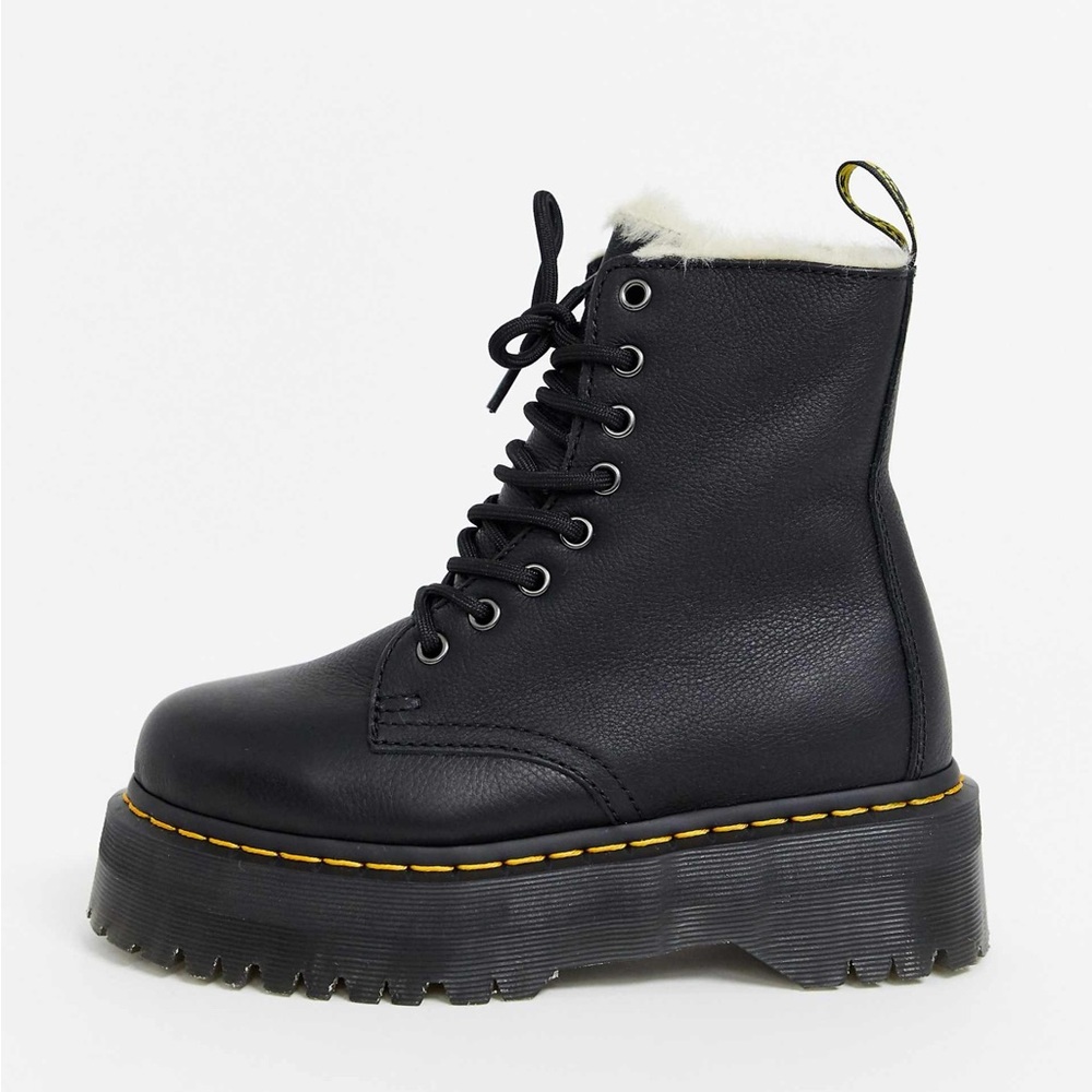 Dr. Marten Women’s Black Leather Fur Lined Winter Boots Jadon Platform - Picture 3 of 14